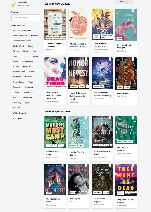a screenshot of the New Release Index filtered by LGBTQ books